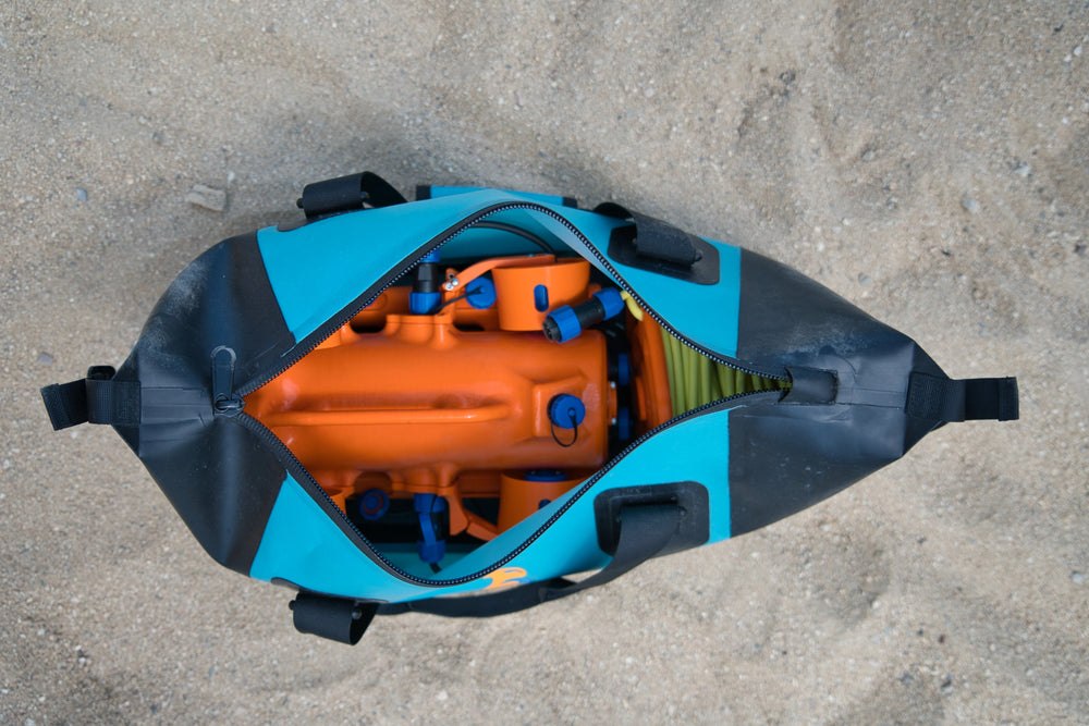 BentiX underwater drone folded inside its transport bag