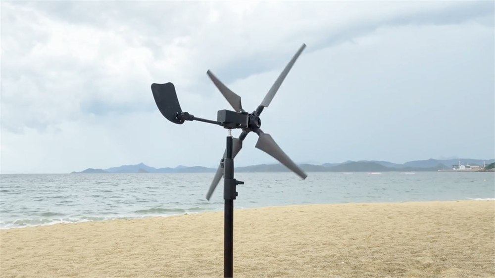 VENTYRA R1 portable wind turbine set up on a beach