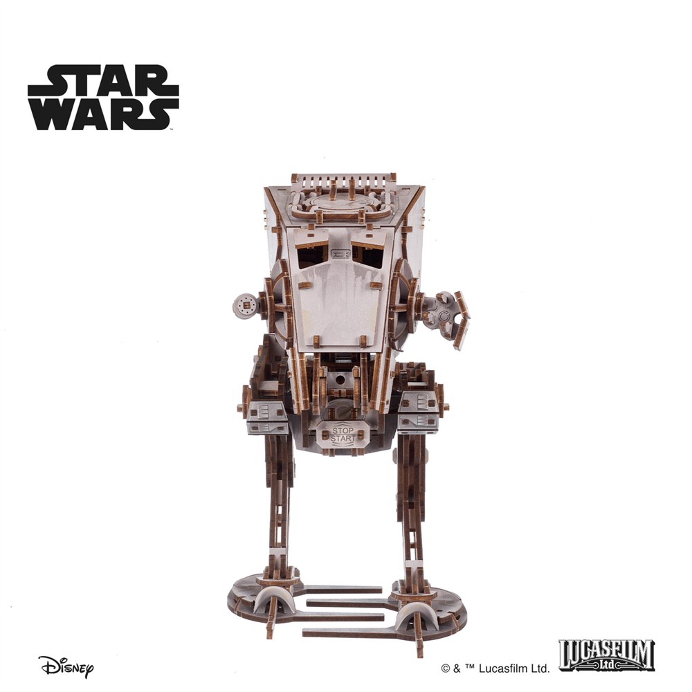 Front view of the wooden walker and its jointed legs