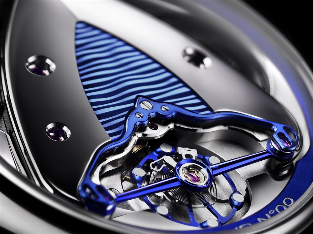 Close view of the movement through the sapphire back