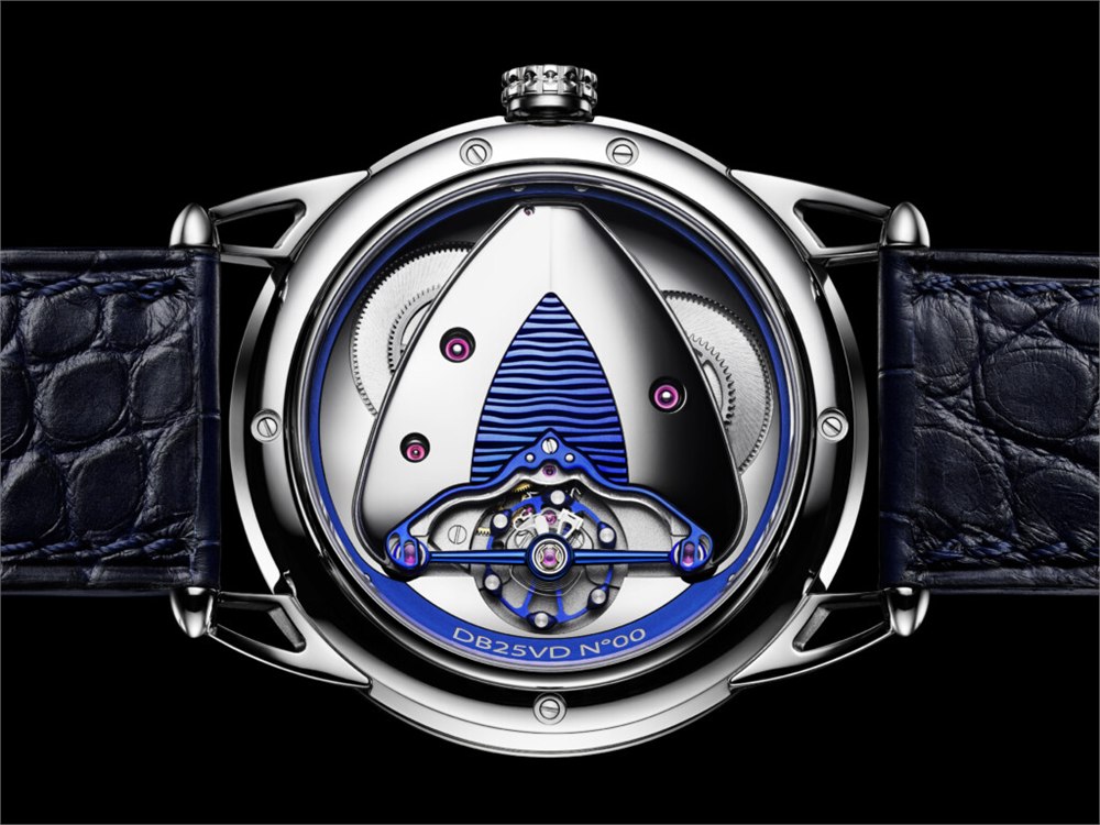 Full exhibition caseback and blue alligator strap