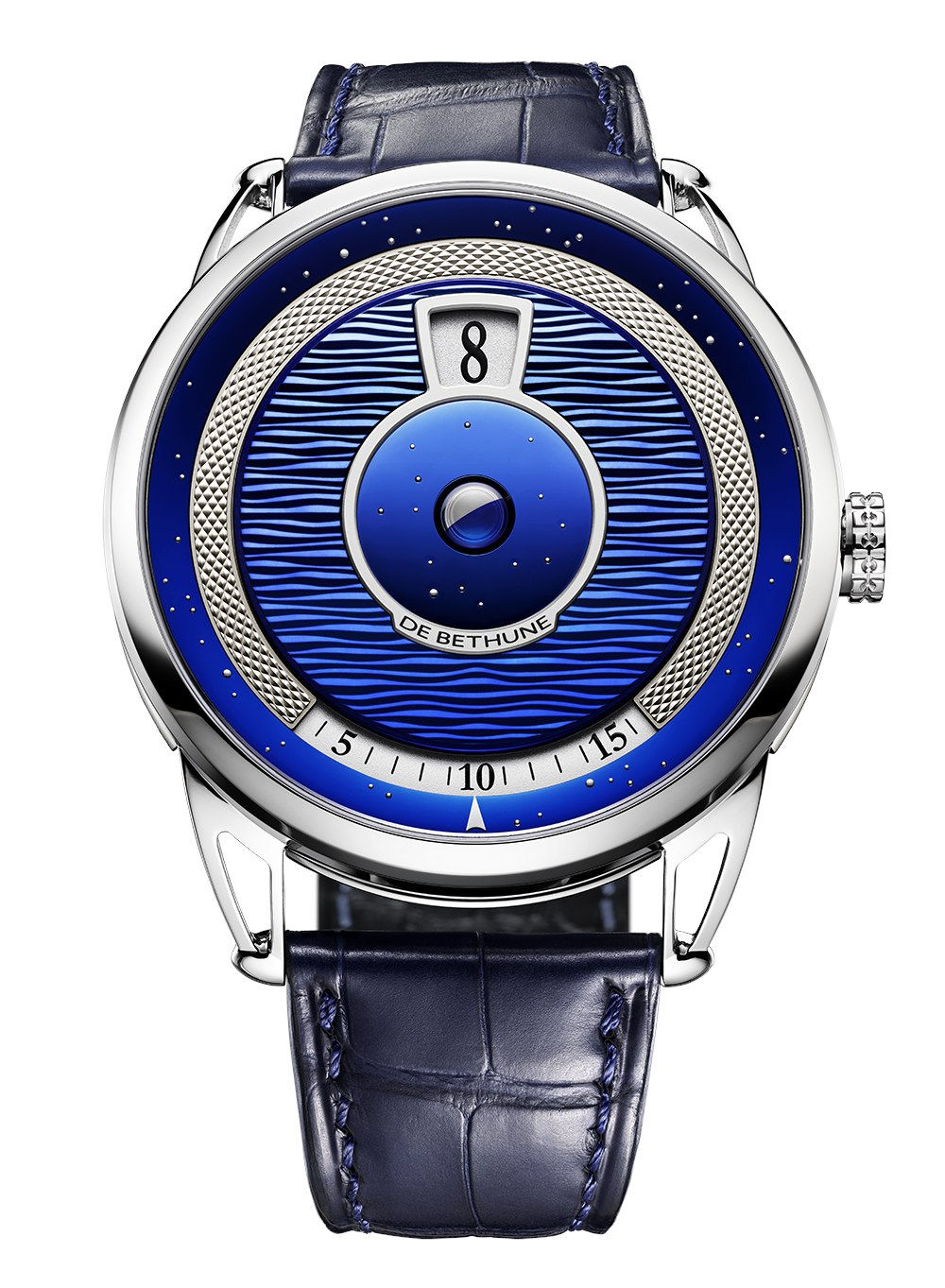 Front view of the jumping-hour moonphase watch