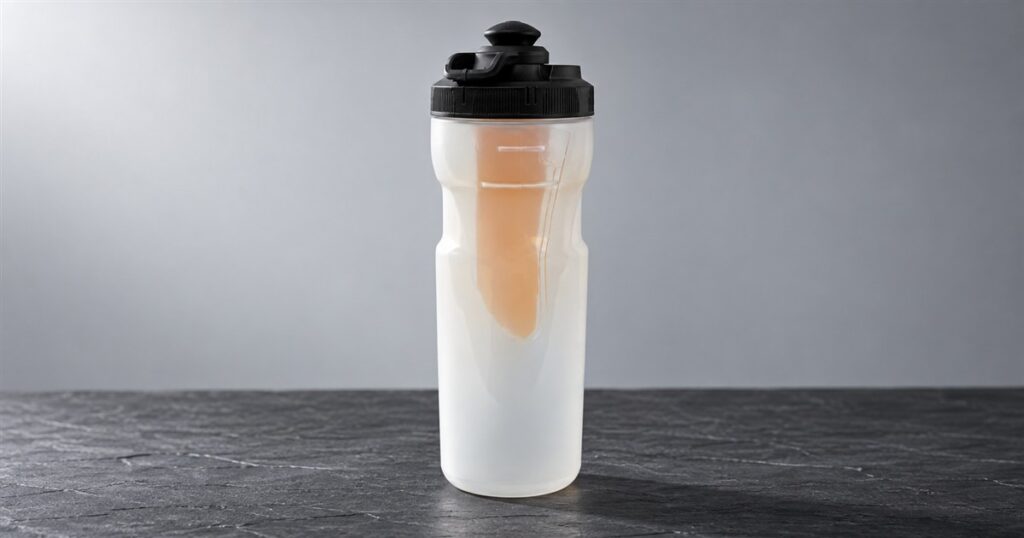 Dual-chamber sports bottle with black switching lid and internal gel pouch