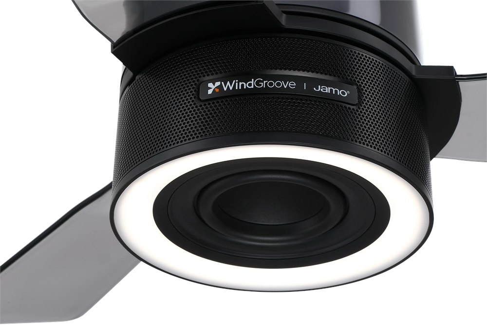 Close view of the WindGroove AirFi One speaker grille and underside light ring