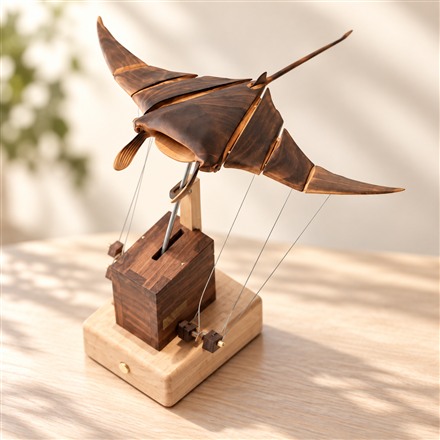 This Wooden Kinetic Manta Ray Sculpture Swims Above Your Desk