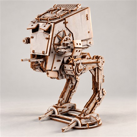 This Wooden AT-ST Model Walks Across Your Table on Spring Power