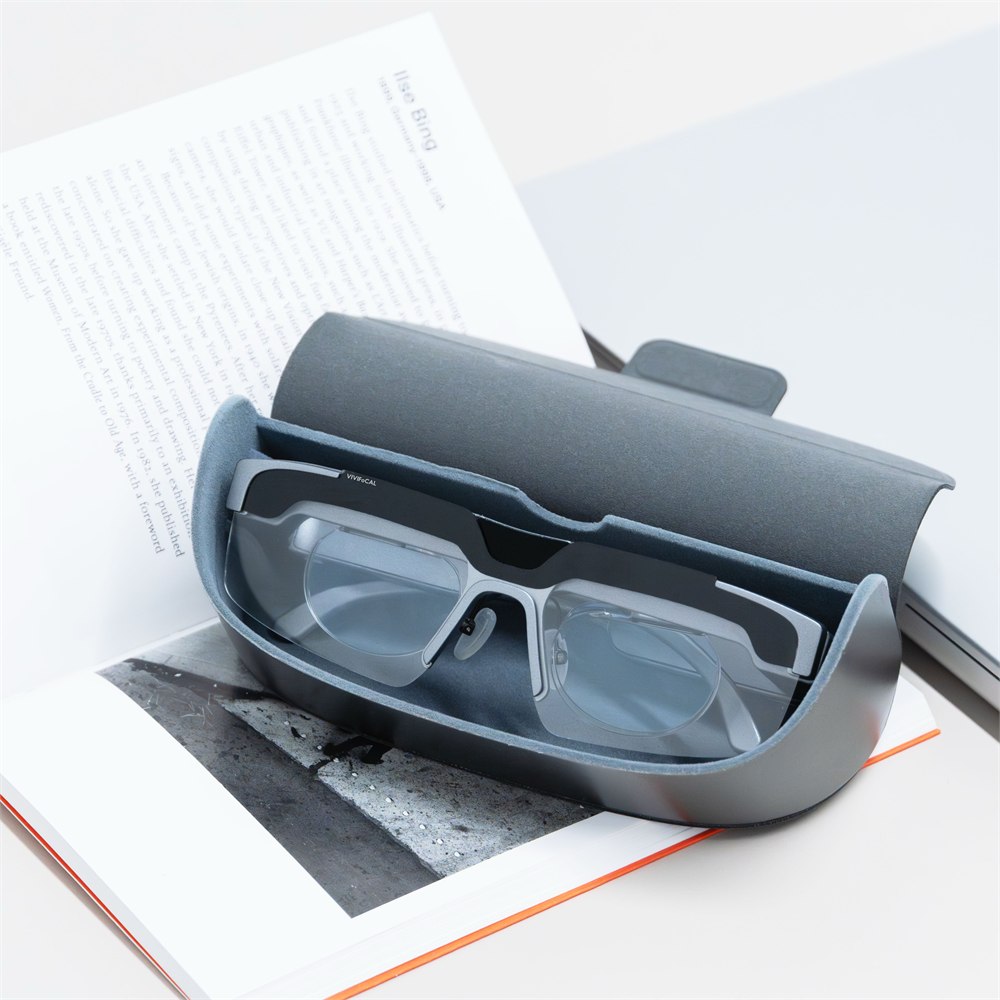 VIVIFoCAL S1 glasses folded inside their case