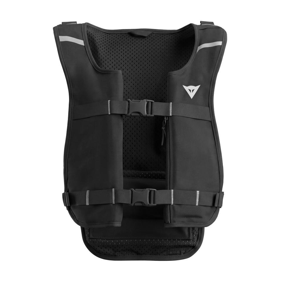 Front of the Dainese Smart GO airbag vest with two buckle straps