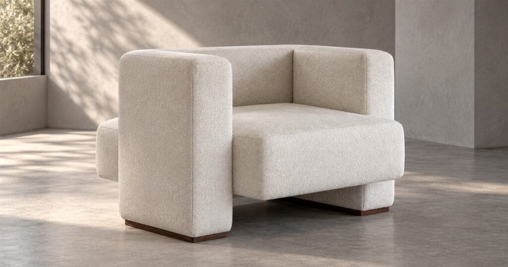 Editorial visualization of Haesi Gyeolgu architectural one-seat sofa