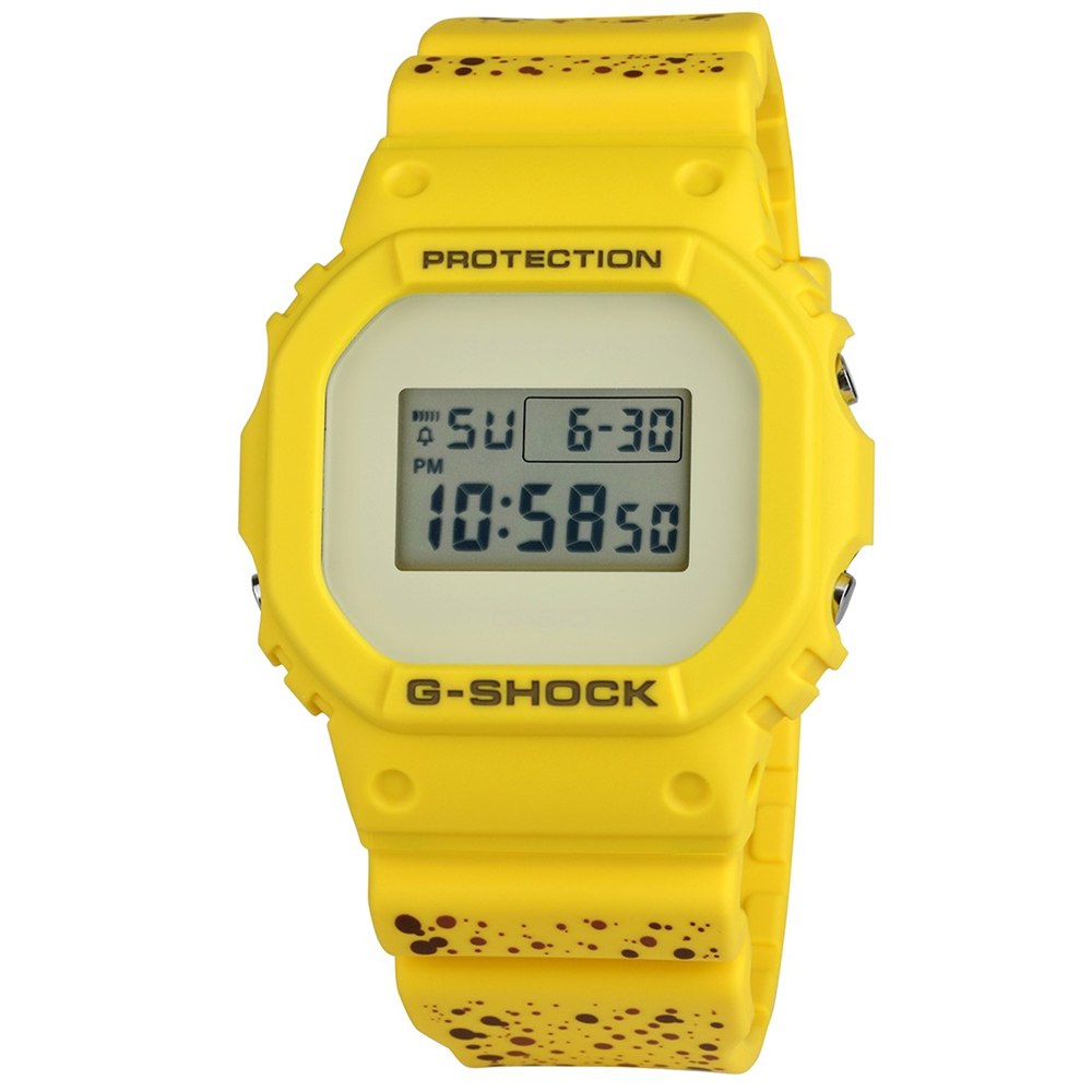 Yellow banana digital watch with brown freckled band