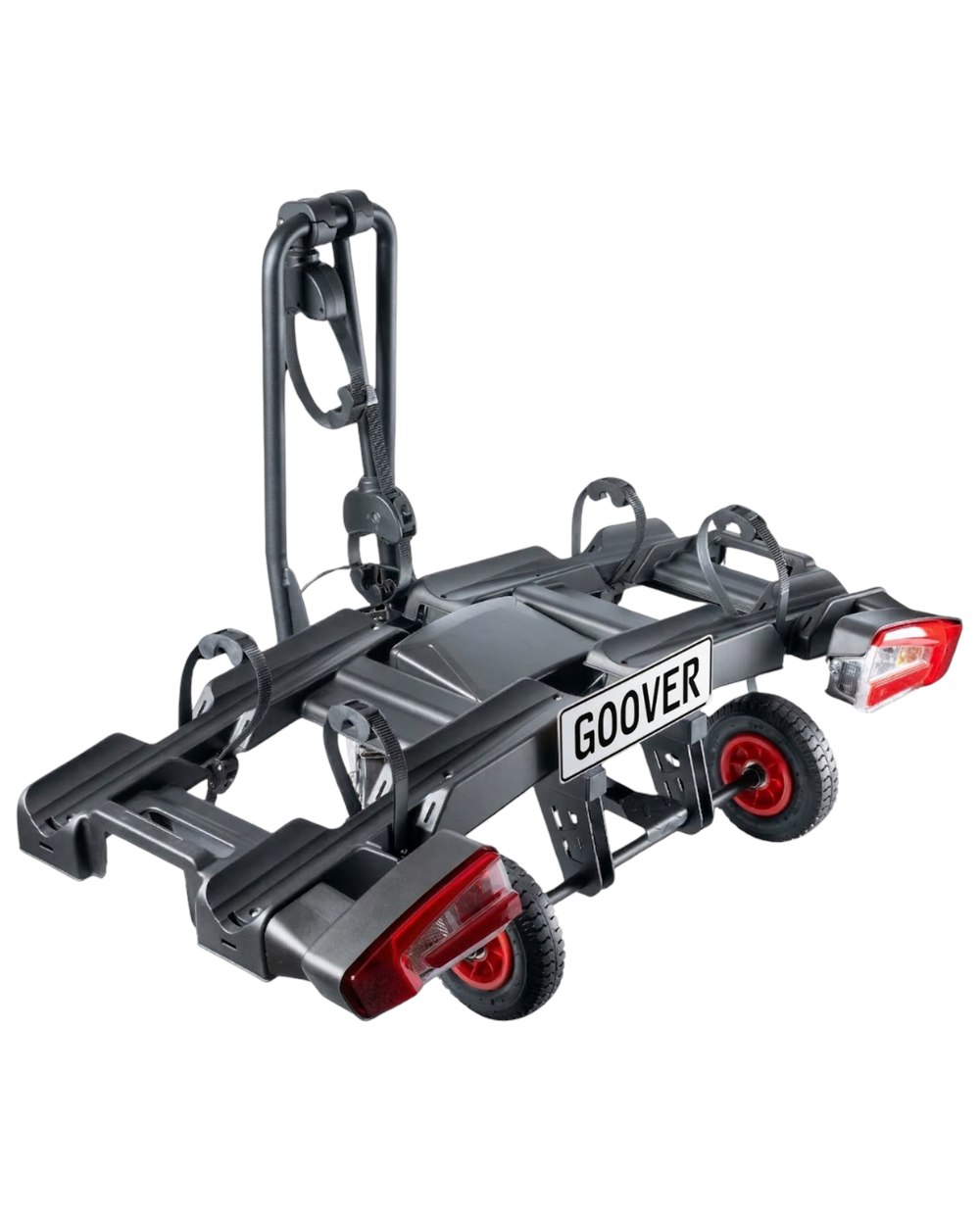 Angled view of the Goover wheel trays and upright support