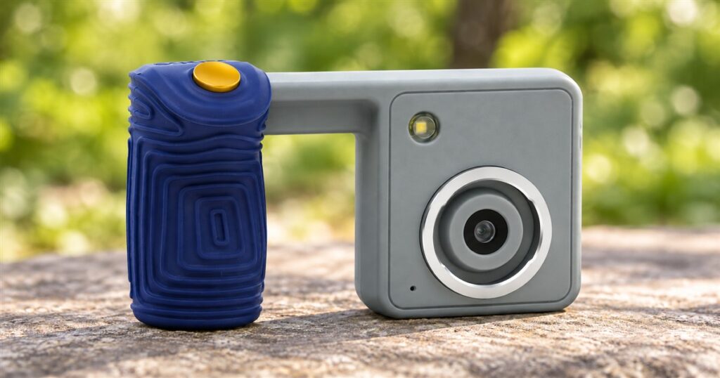 Nocs Portal AFN7 adventure camera with an open blue grip