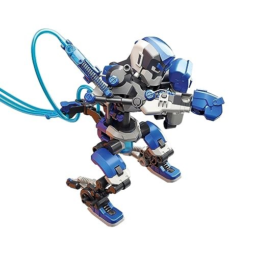 Blue boxing bot showing its articulated joints and hydraulic cylinders