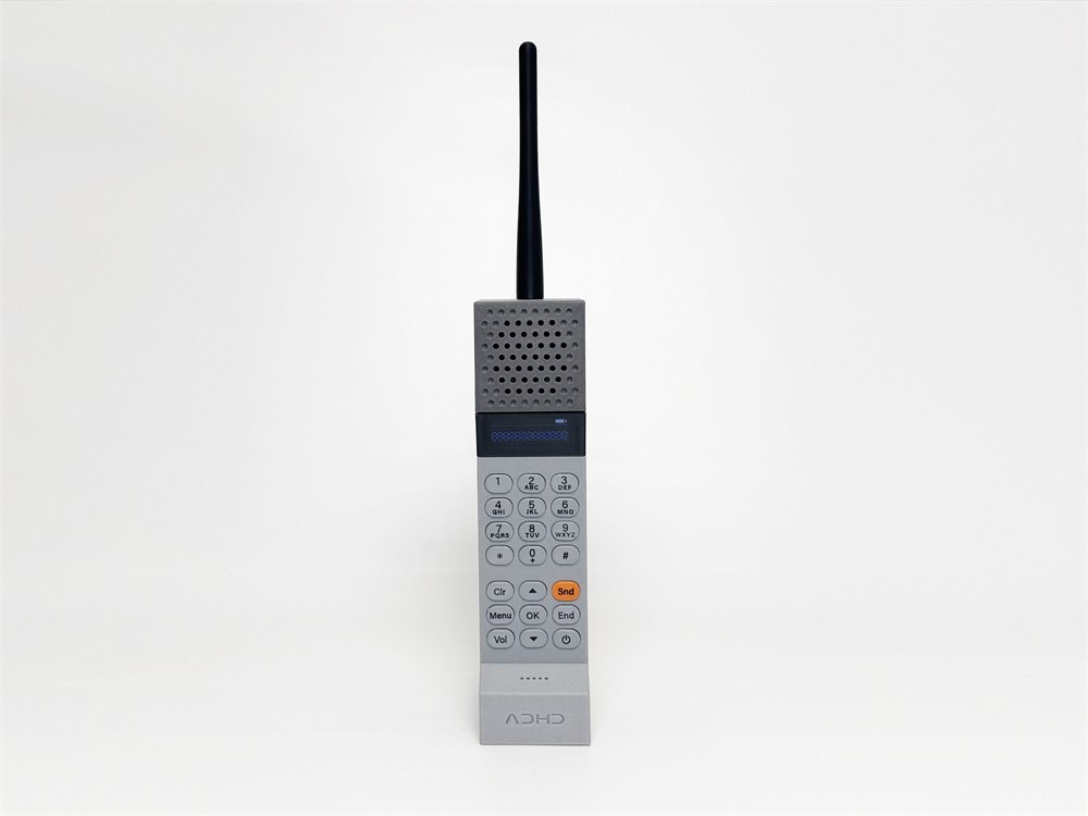 Front of the DIY handset with physical keypad and long antenna