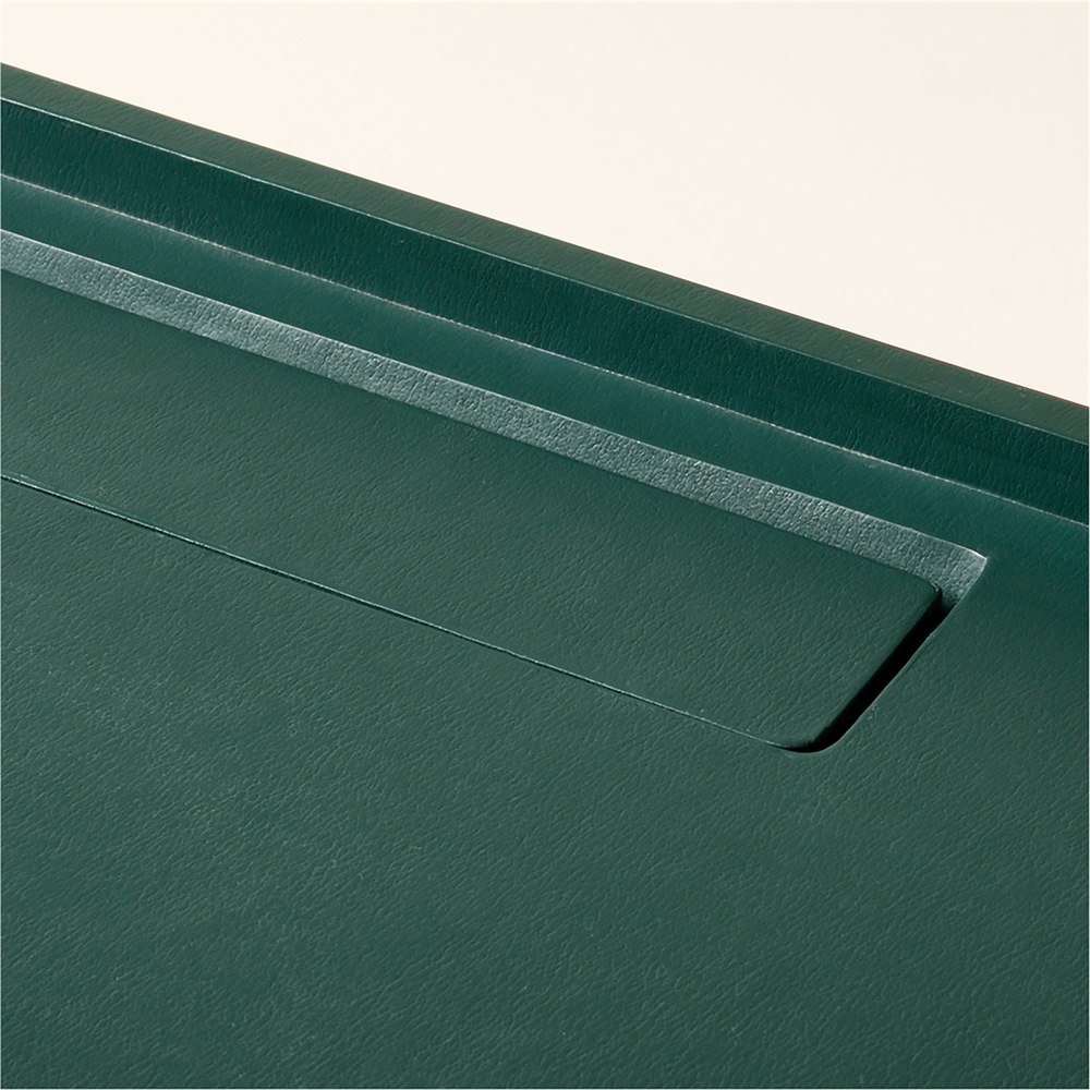 Green leather top panel and cable opening on the DJ console