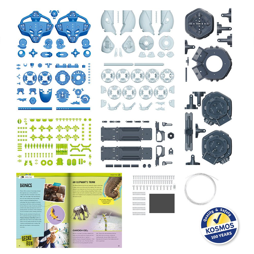 Robotic arm kit components and illustrated manual
