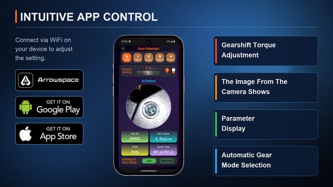 Companion app diagram showing screw image and torque controls