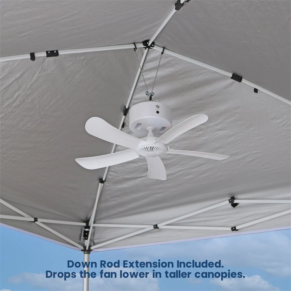 White canopy fan suspended from its included down rod extension