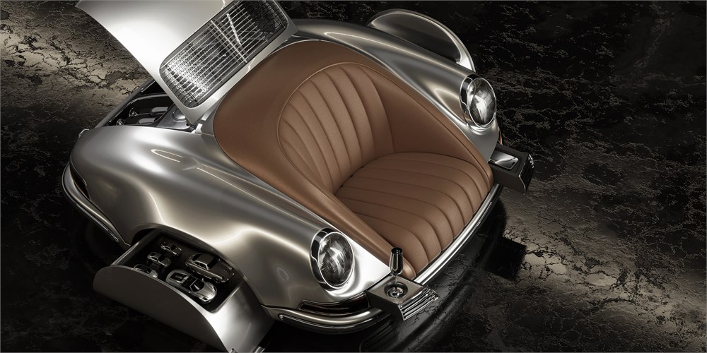 Opening compartments and leather seat of the P01 sofa
