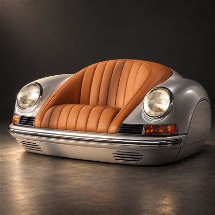 This Car-Shaped Sofa Packs a Fridge, Minibar, and 13 Speakers Into One Seat