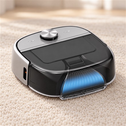 Carpet washing robot with transparent brush cover
