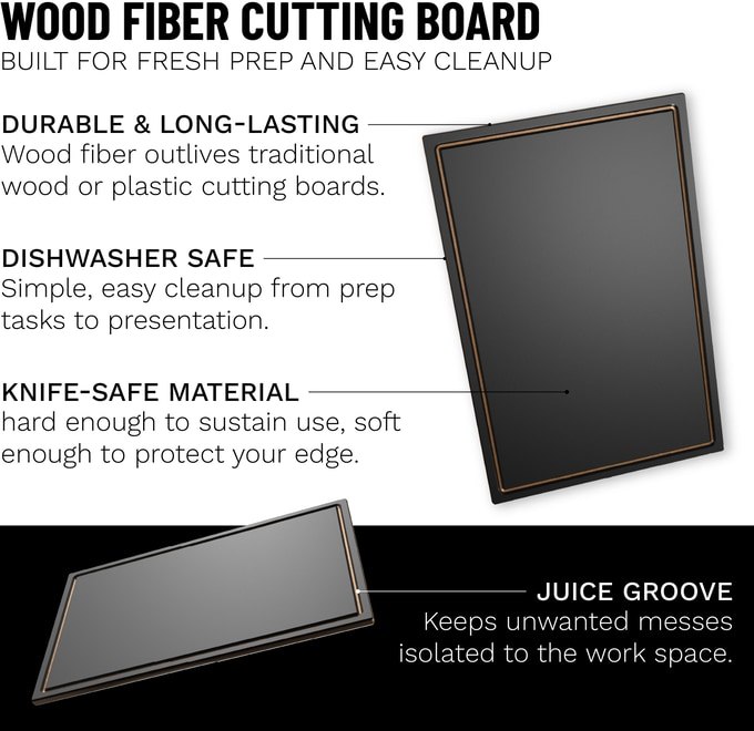 Wood fiber cutting board and preparation surface details