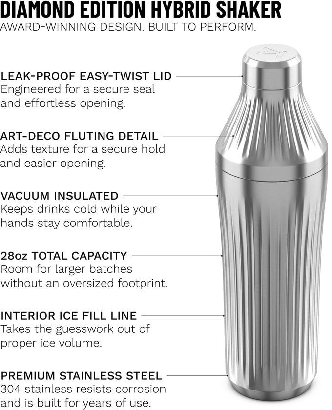 Diamond Edition Hybrid Shaker with measuring top and insulated body