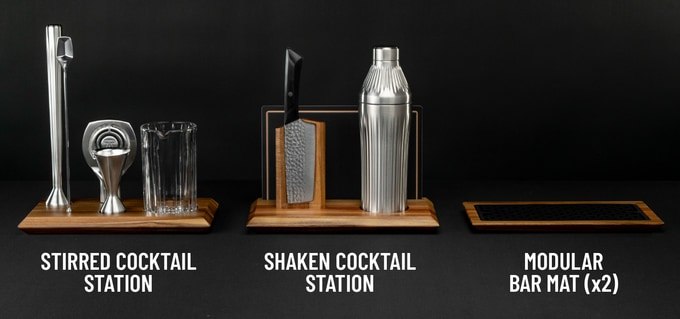 Stirred and shaken cocktail stations with modular bar mats