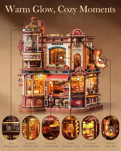 Seller diagram showing the warm lighting in the miniature coffee factory