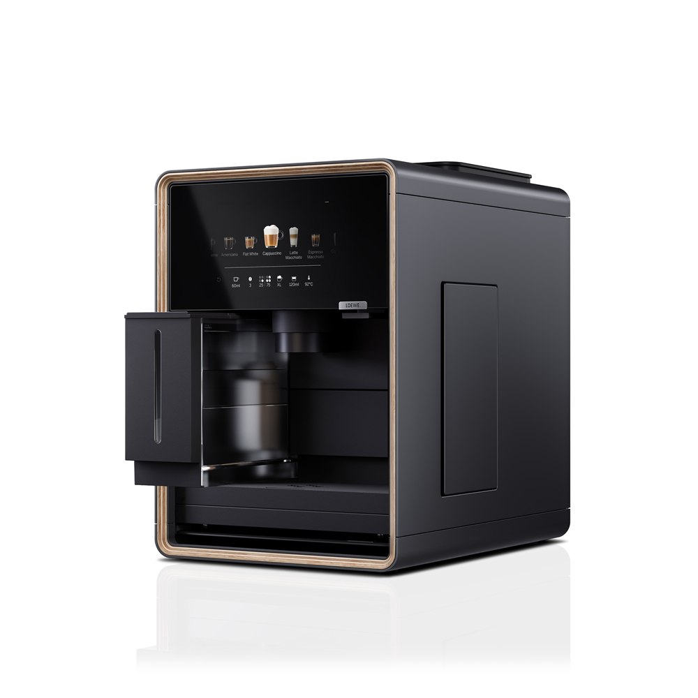 Milk compartment open beside the coffee dispenser