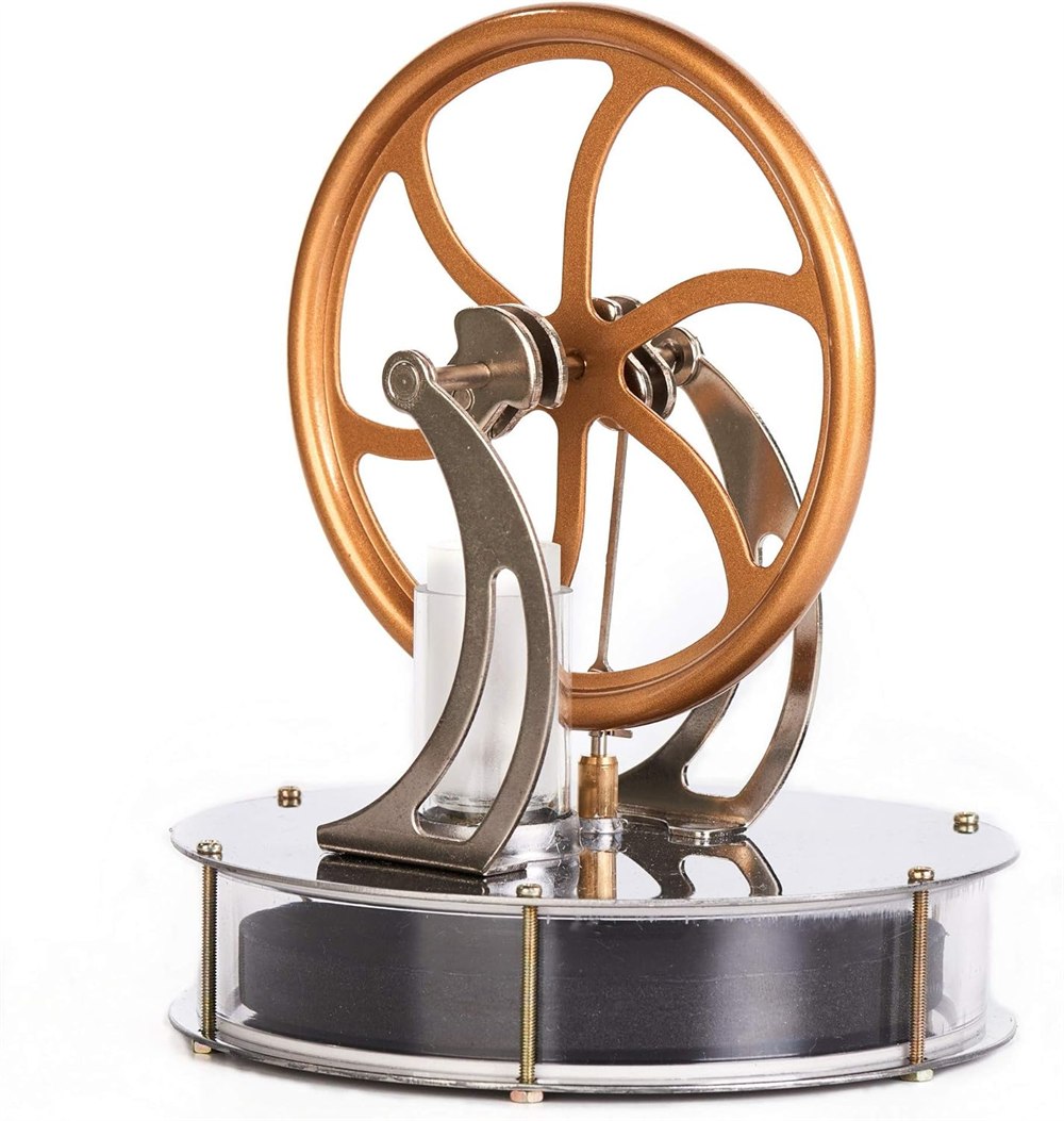 Sunnytech LT001 engine with gold flywheel and round silver base