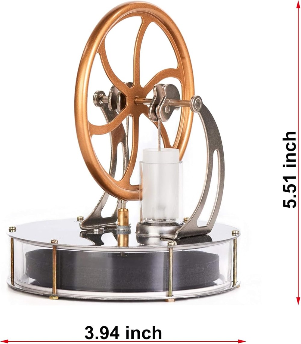 Seller diagram showing the Stirling engine dimensions