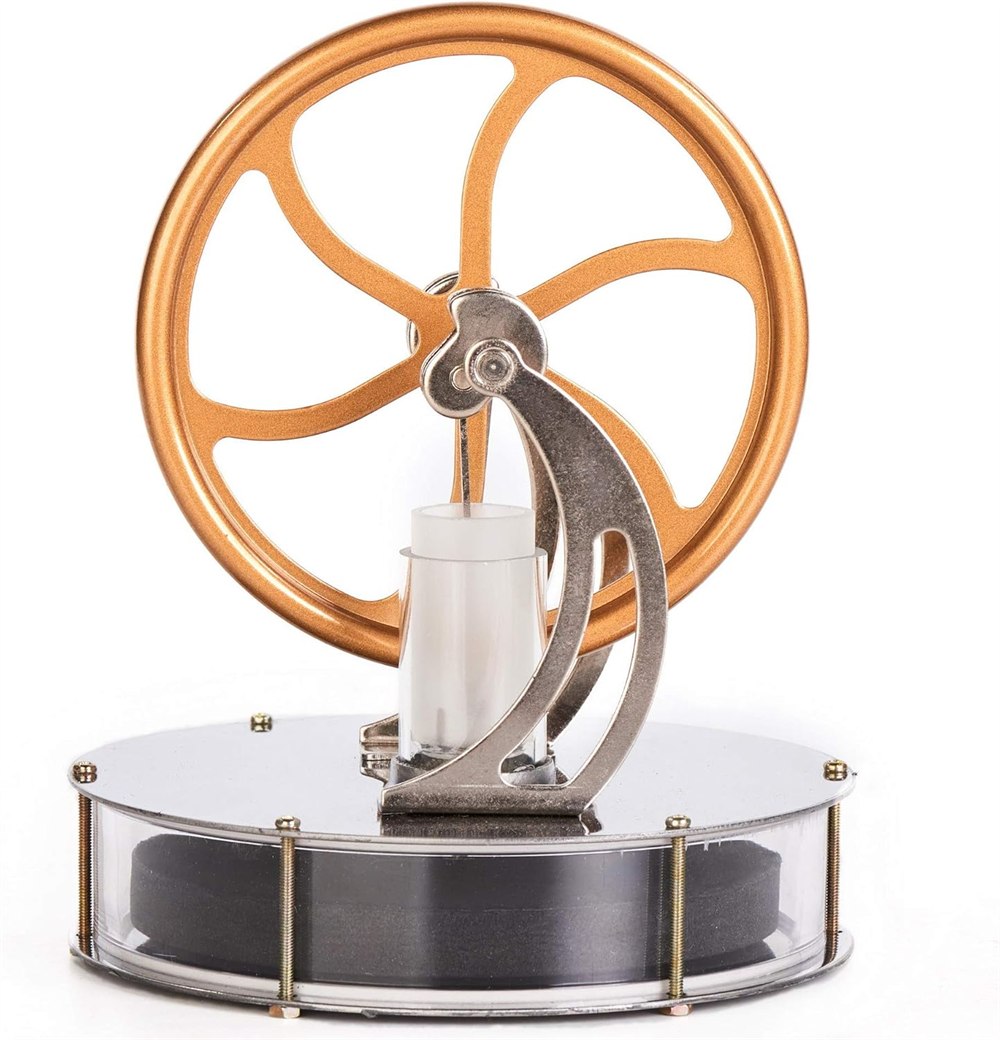 Front view of flywheel glass cylinder and connecting rods