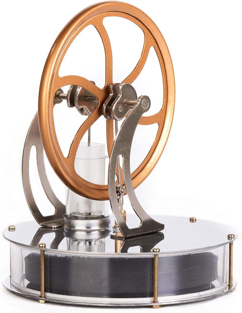 Side view of curved supports and circular displacer chamber