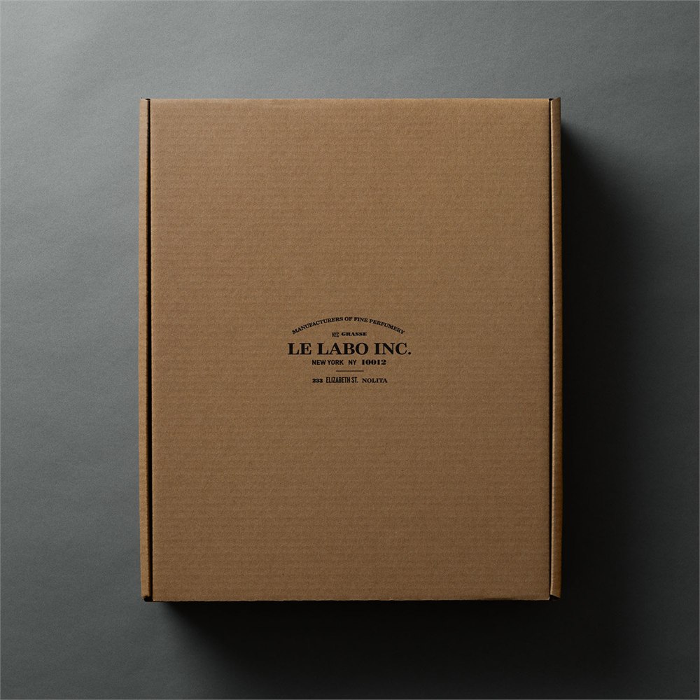 Closed cardboard presentation box for the Le Labo concrete diffuser