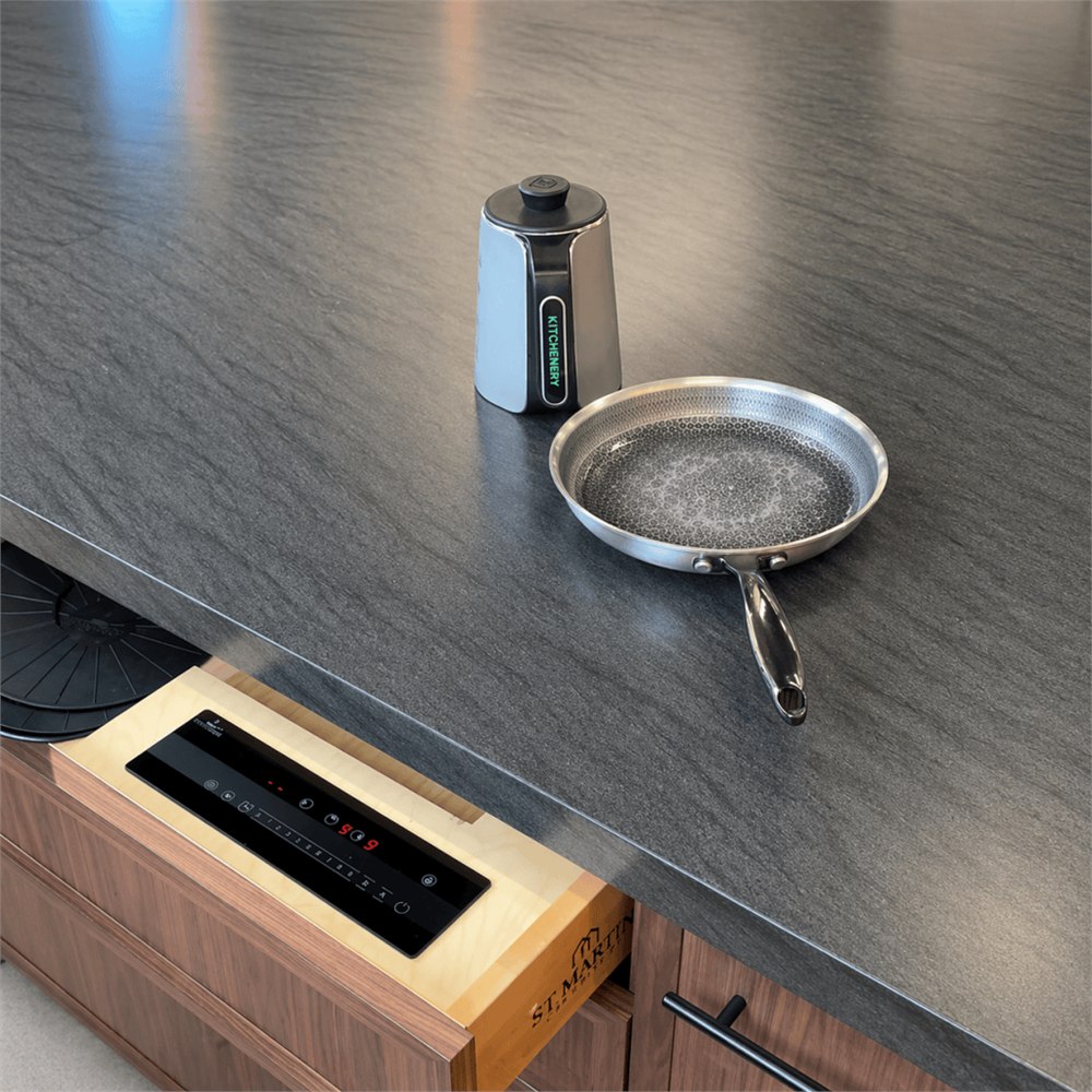 Kitchenery prototype installation showing a kettle, pan and integrated control panel