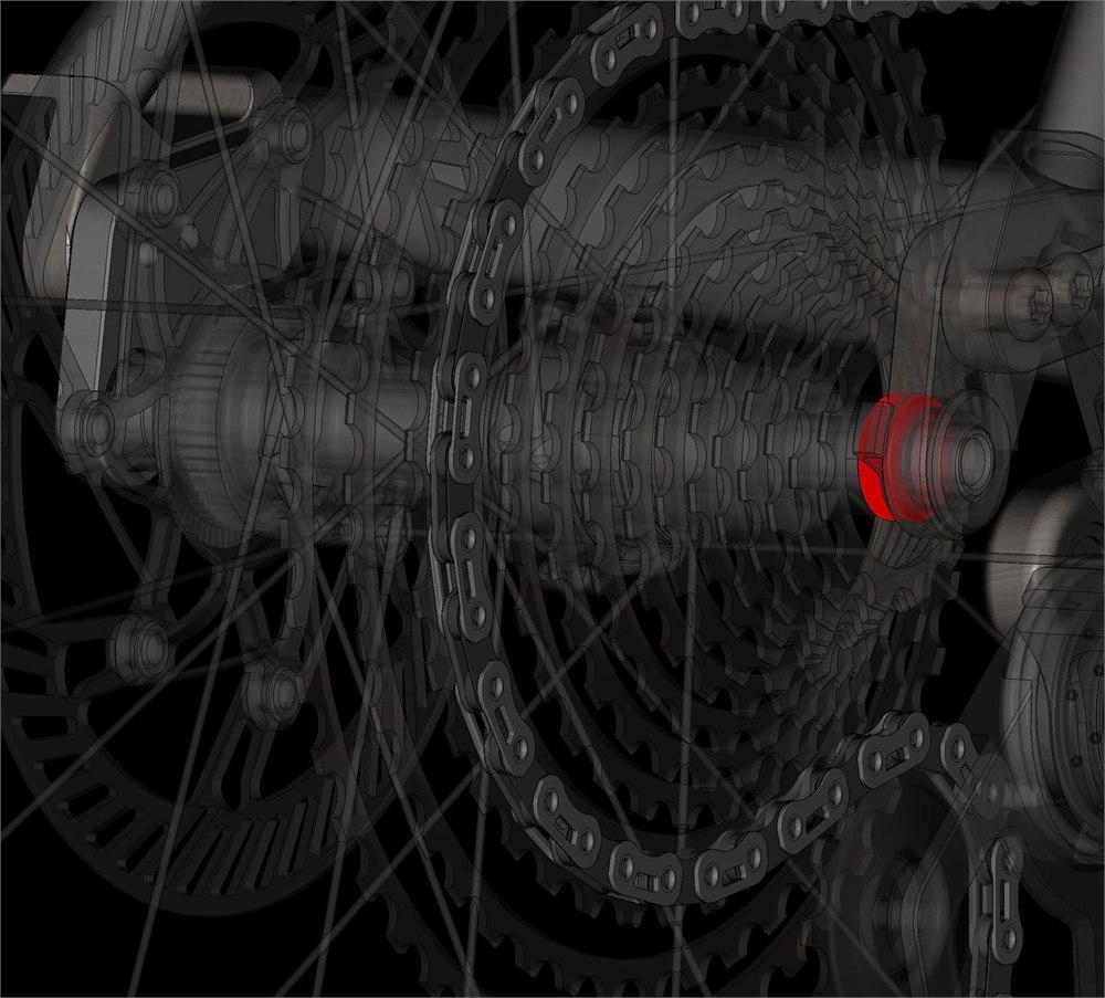 Rear hub spacer detail in the proposed Orient frame - manufacturer visualization