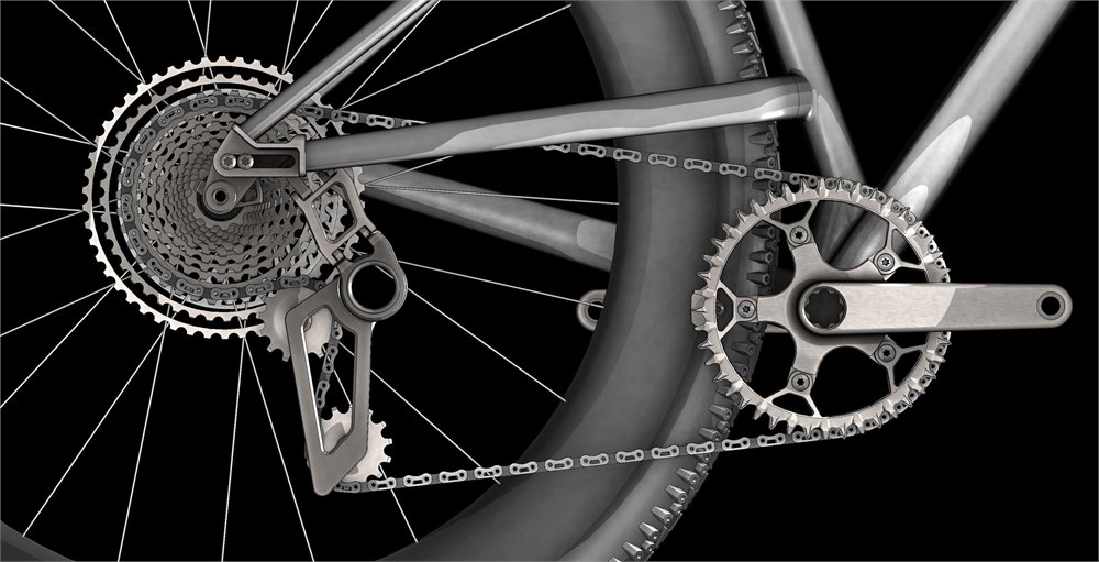 Orient crankset and rear cassette side view - manufacturer visualization