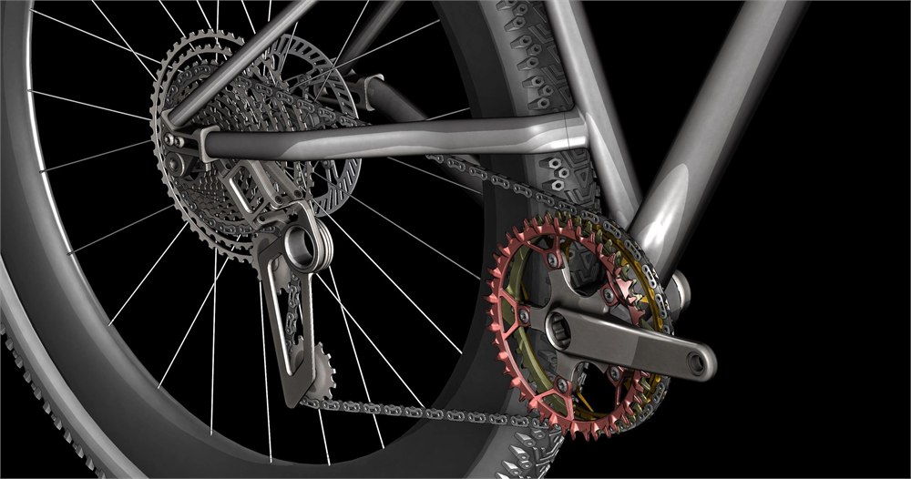 Paired equal-size Orient chainrings shown from an angle - manufacturer visualization
