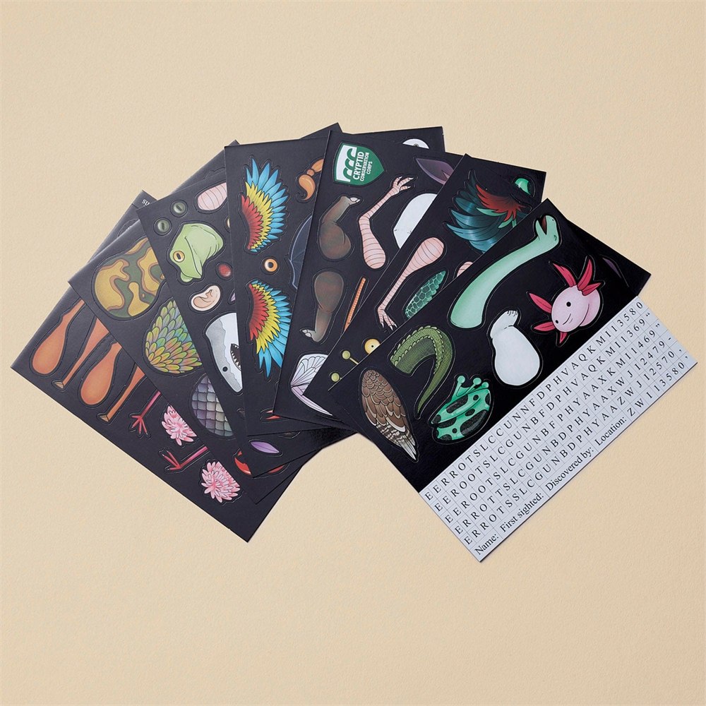 Cryptid magnet sheets with animal parts and lettering