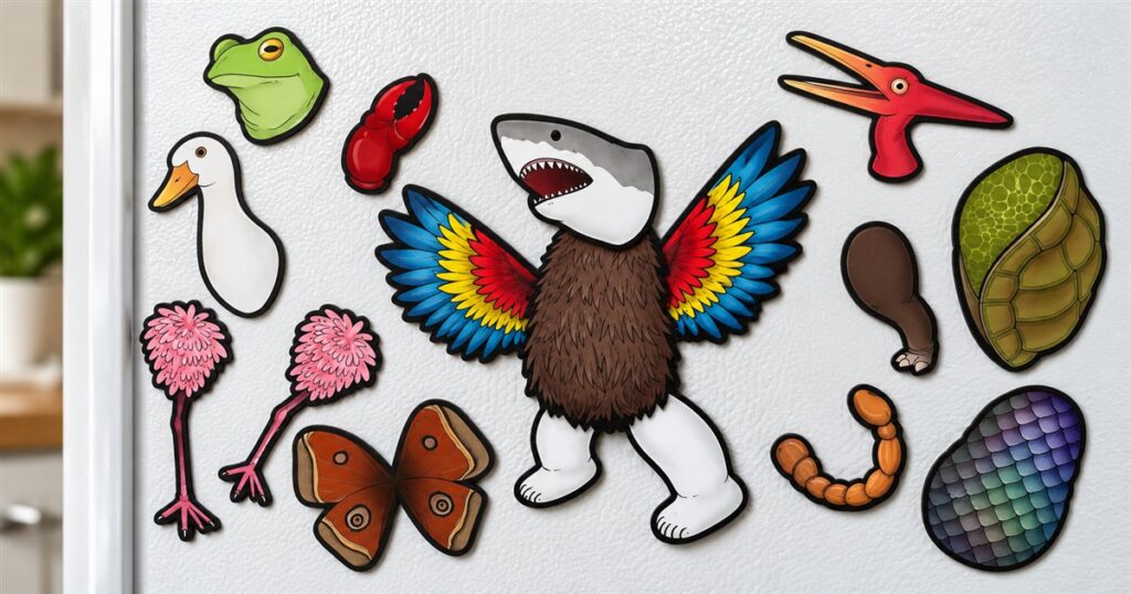 Flat magnetic cryptid creature on a refrigerator