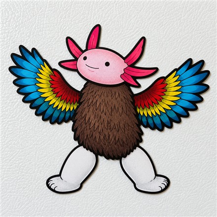 Magnetic creature with axolotl head and wings
