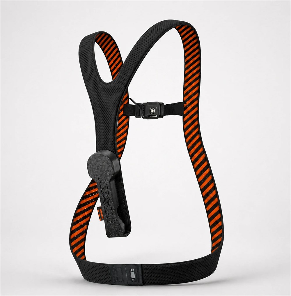 Black and orange Aerobag cycling airbag system shown by the manufacturer