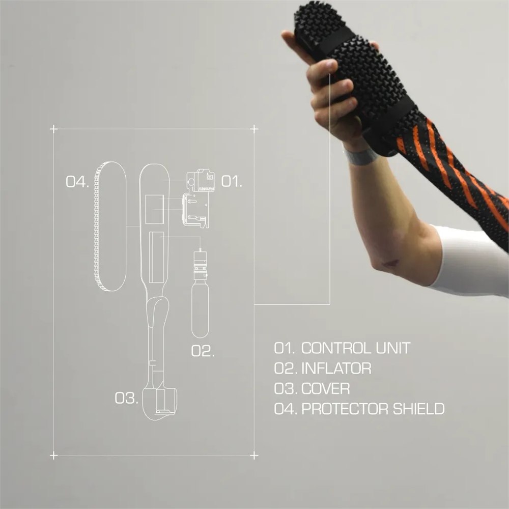 Close view of the Aerobag control assembly and its component diagram
