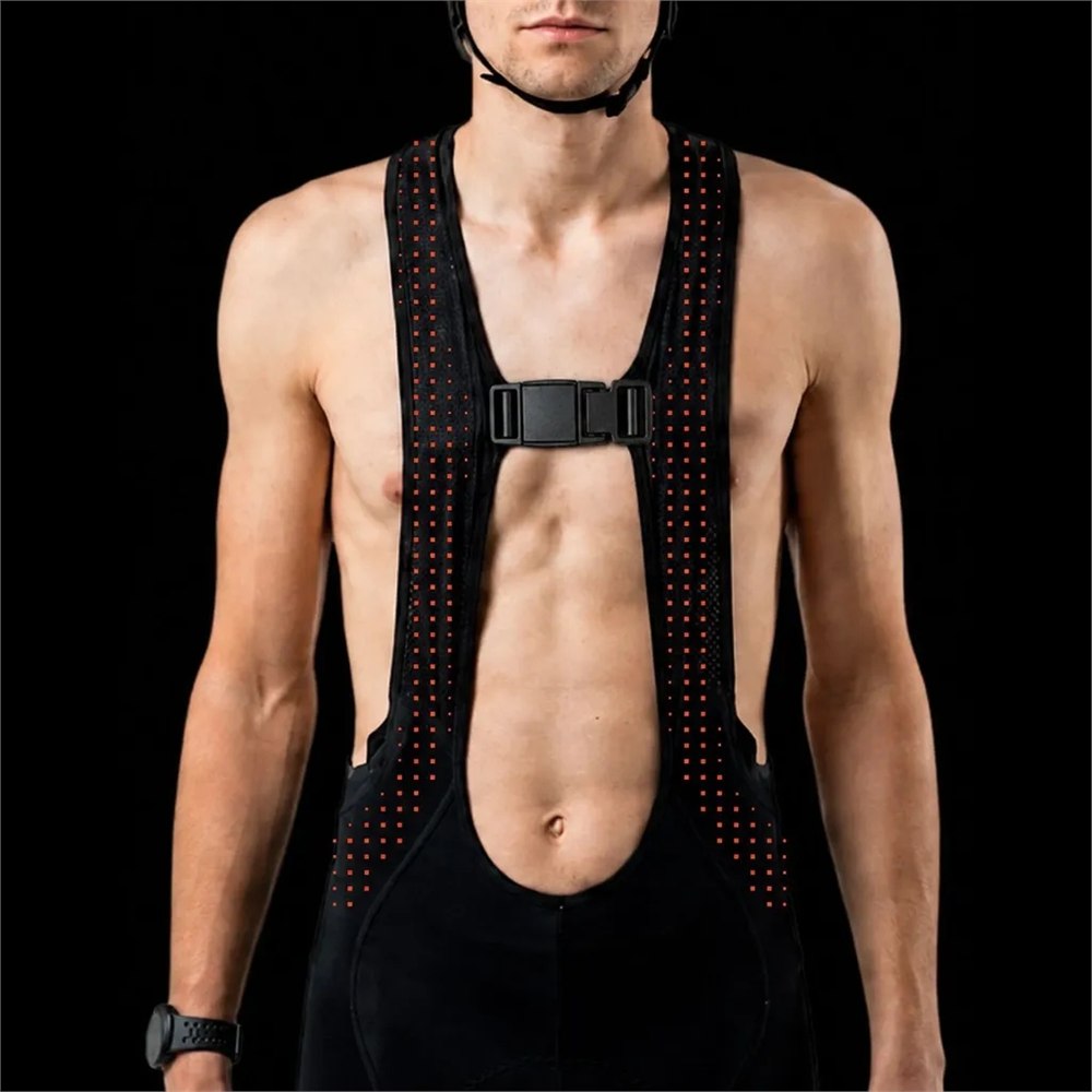 Front view of the Aerobag strap arrangement worn with cycling kit