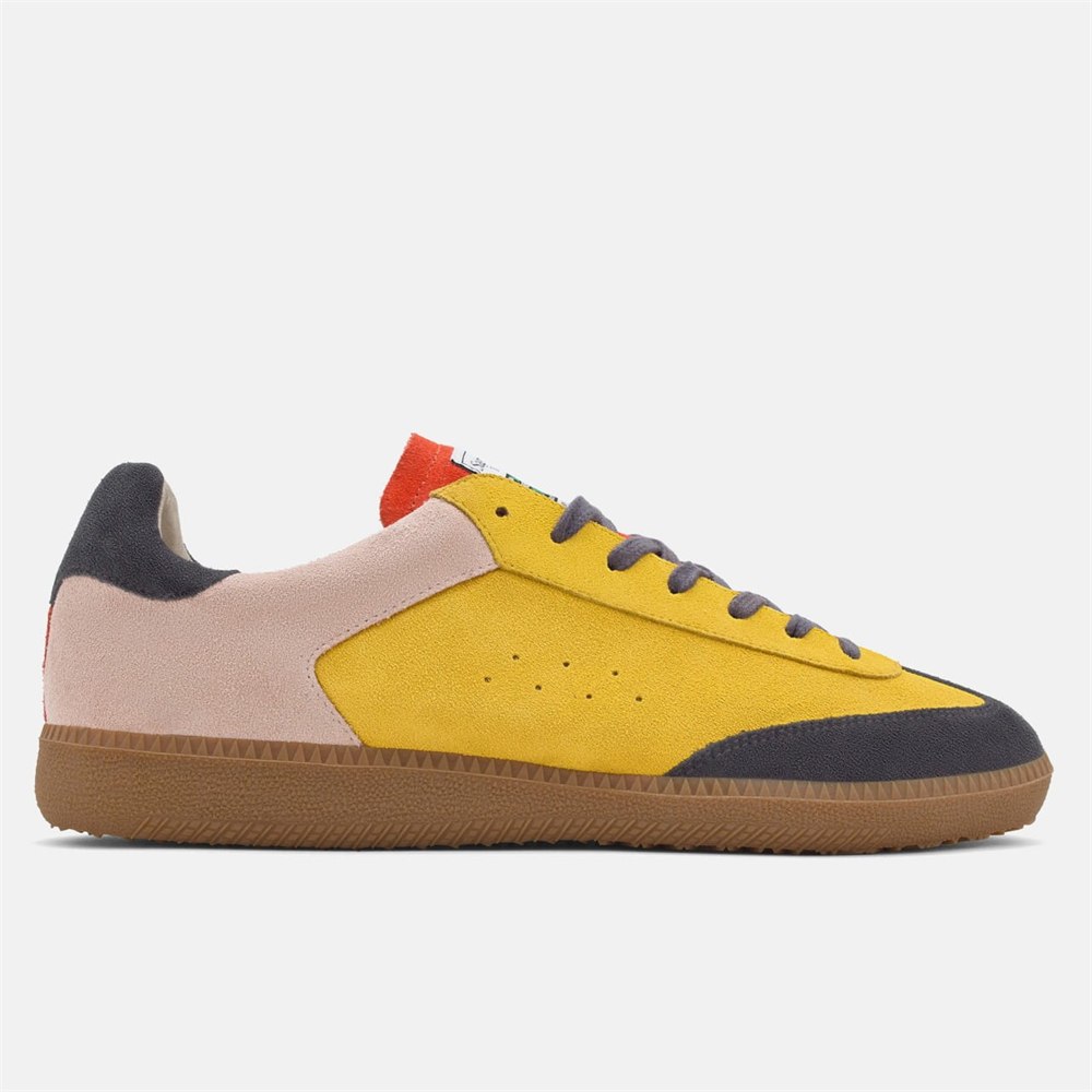 Side profile of the yellow suede Tsuga sneaker