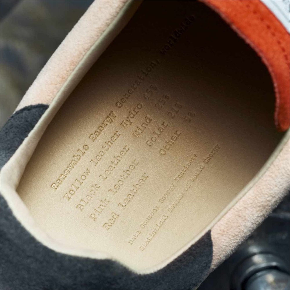 Close view of the information printed on the footbed