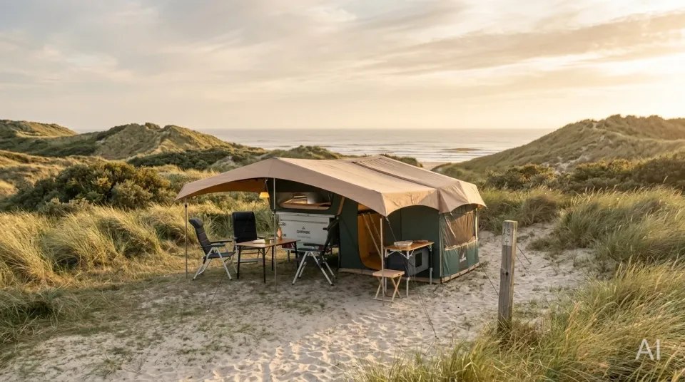Illustrative Eck-Oh setup with its larger sheltered living area