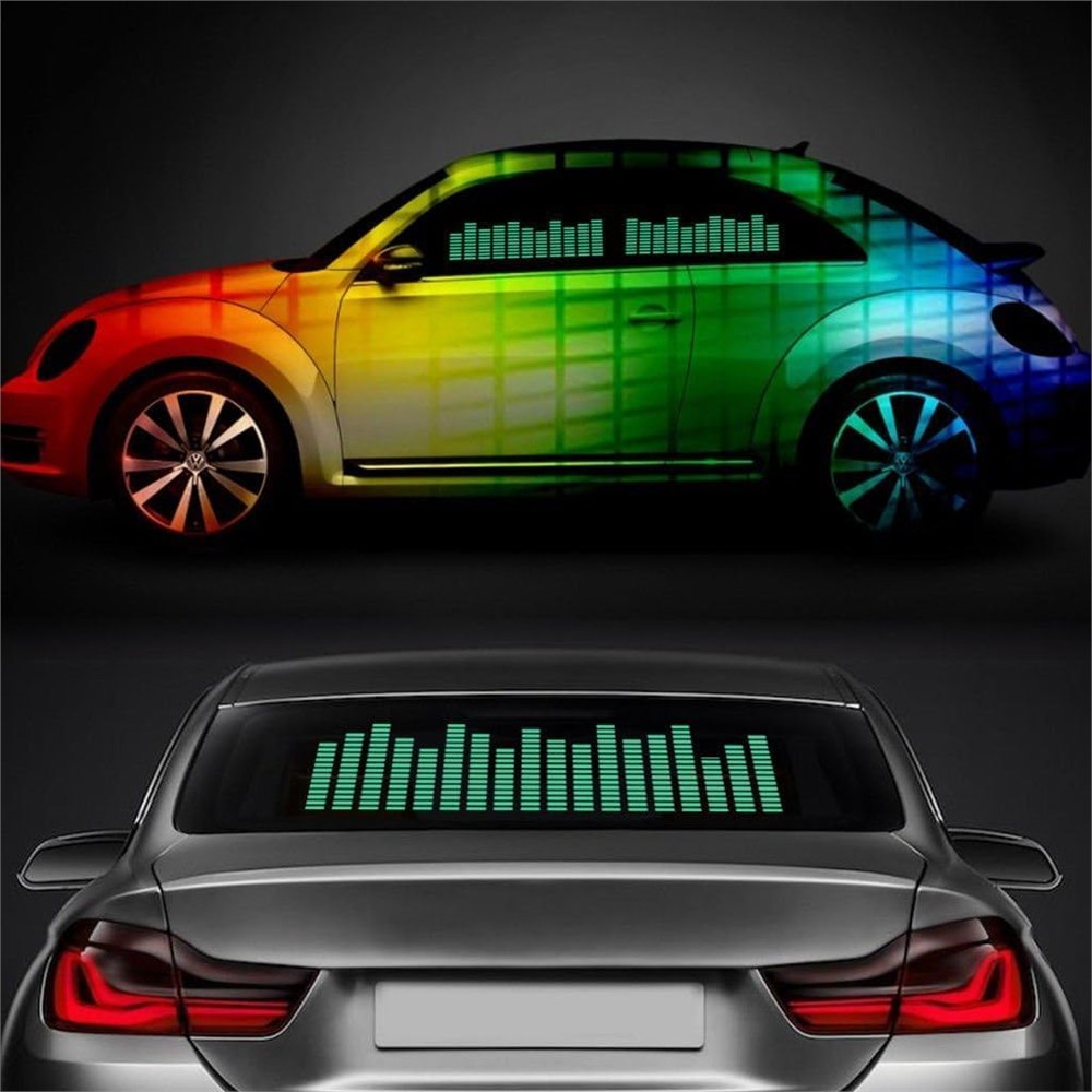 Seller illustration of green equalizer panels in car windows