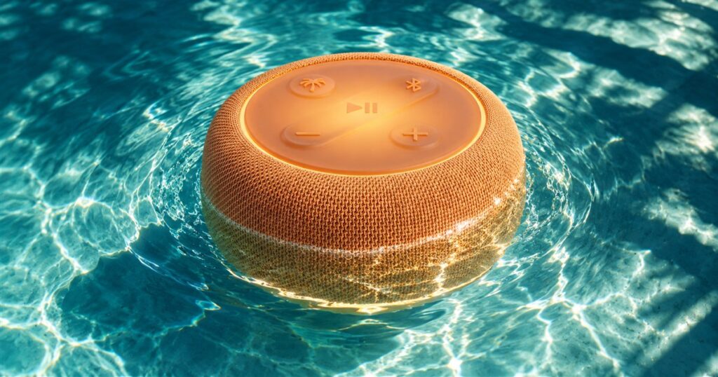 Mango floating speaker concept - generated product visualization